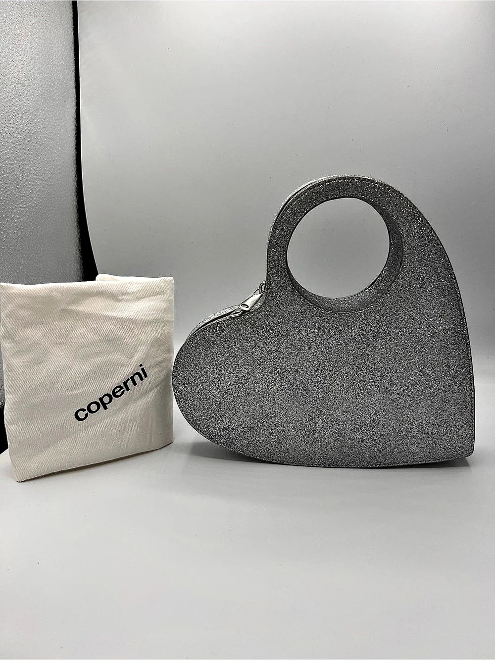 Coperni Heart Swipe Bag Glitter Shoulder Bag in Gray